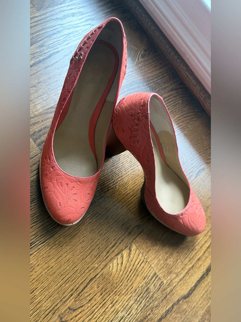 Velez- 100% leather. Coral Embossed Pump - Women's Stylish Heel